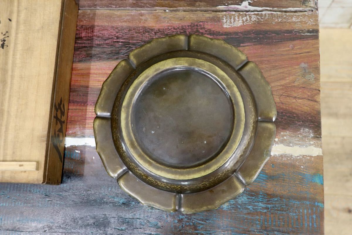 GMJS337A〇金谷五郎三郎造 銅器 菓子皿 輪花形 茶道具 共箱 金工 骨董品 アンティーク
