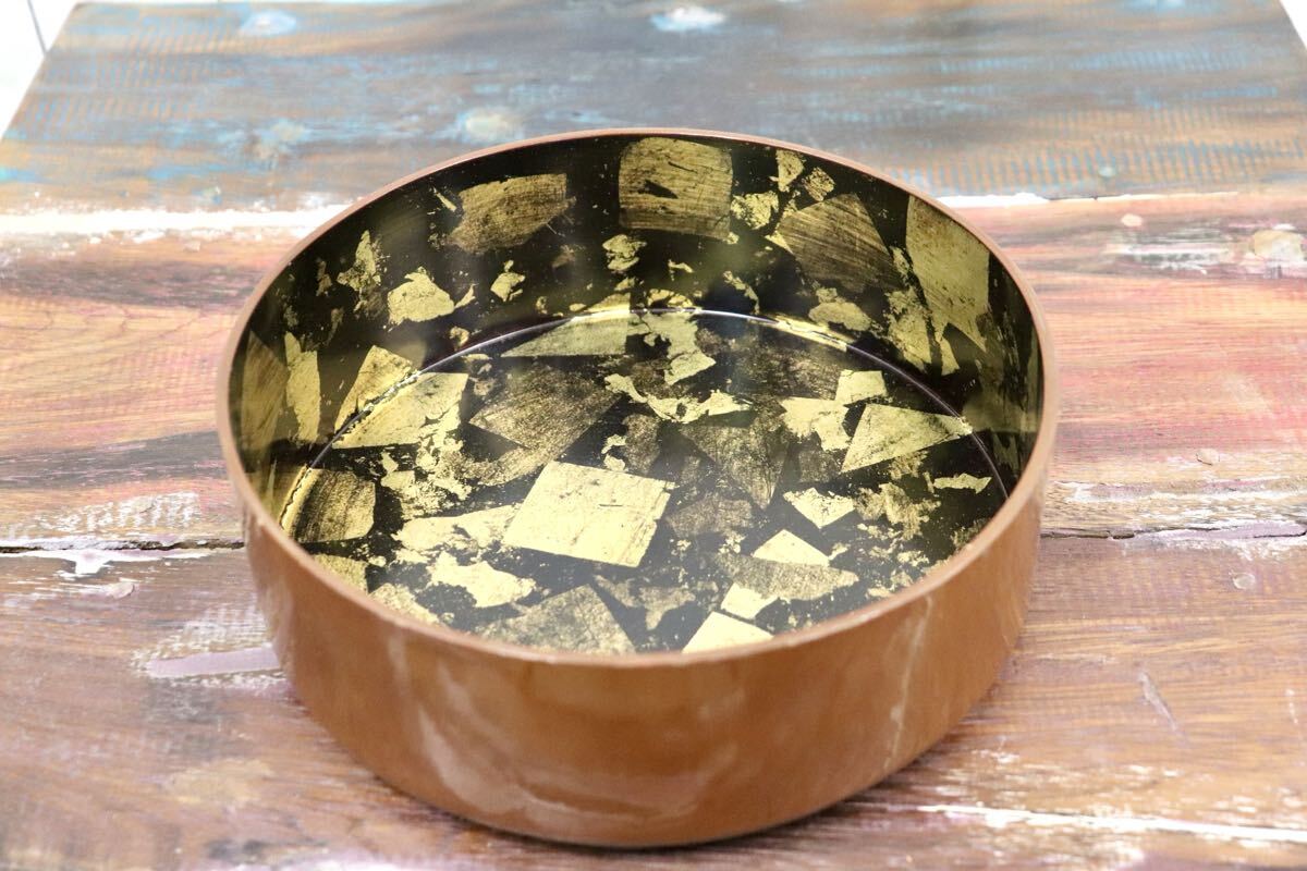 GMJS337B〇岡田表寛 花椿 食籠 蓋付菓子器 漆器 共箱 茶道具 内箔装飾 椿文様 古美術品