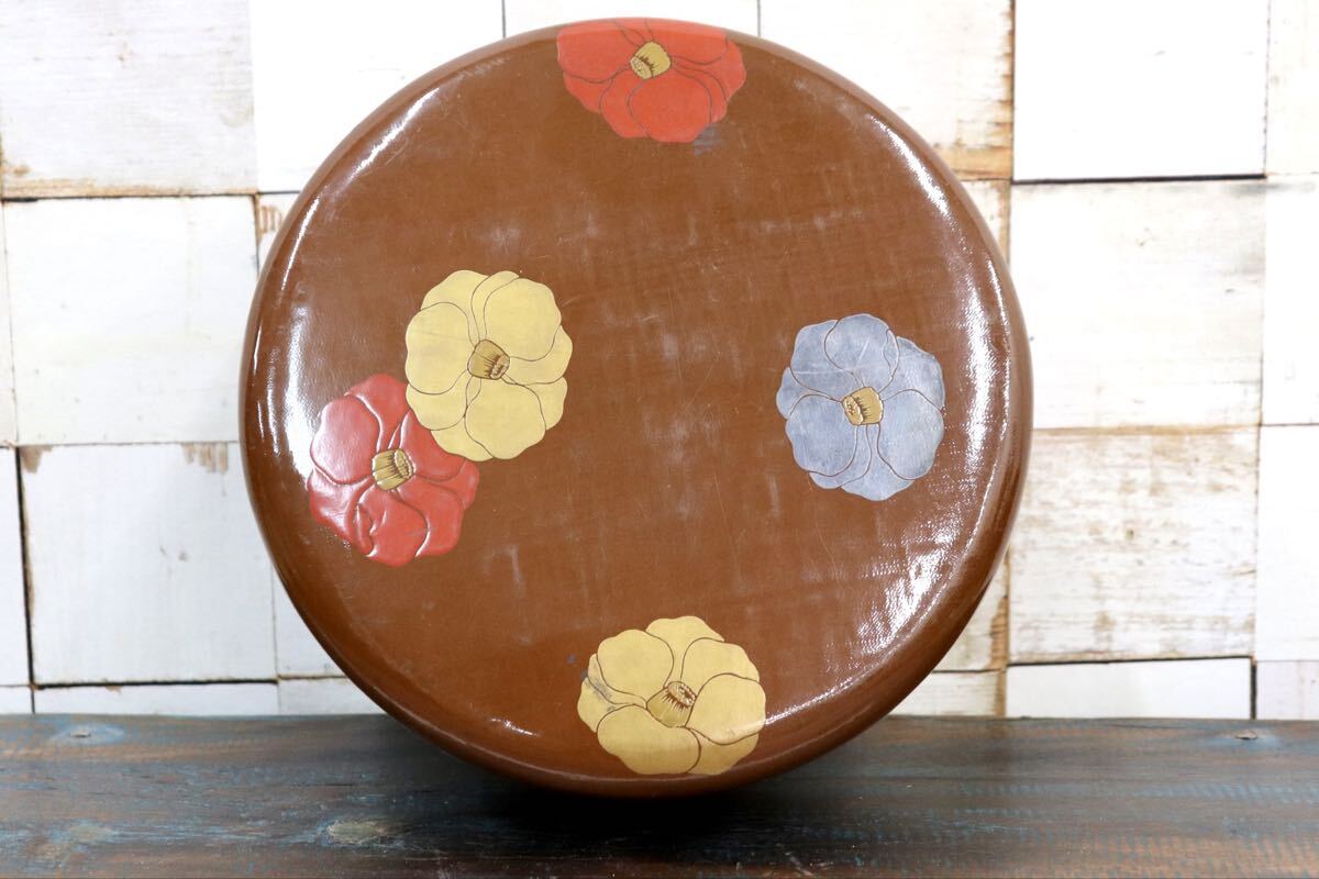GMJS337B〇岡田表寛 花椿 食籠 蓋付菓子器 漆器 共箱 茶道具 内箔装飾 椿文様 古美術品