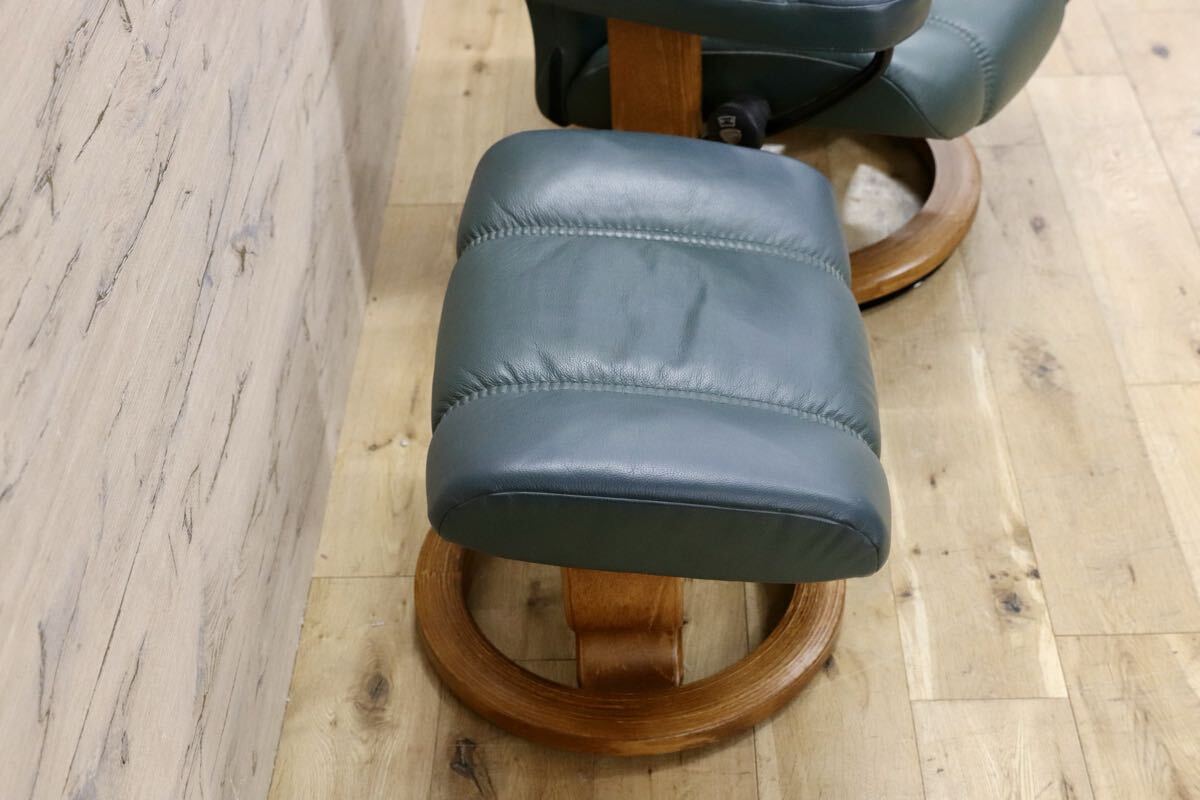 GMJK485○EKORNES / エコーネス Stressless ストレスレス コンサル リクライニングチェア オットマンセット 総本革 グリーン ノルウェー製