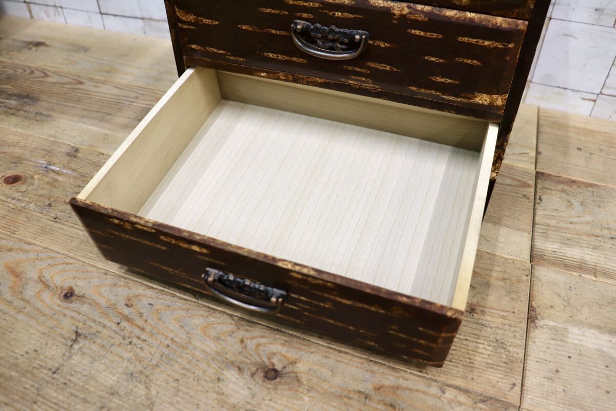 GMJS361B〇三段小引き出し 樺細工 桜皮細工 角館伝統工芸品 和家具 小箪笥