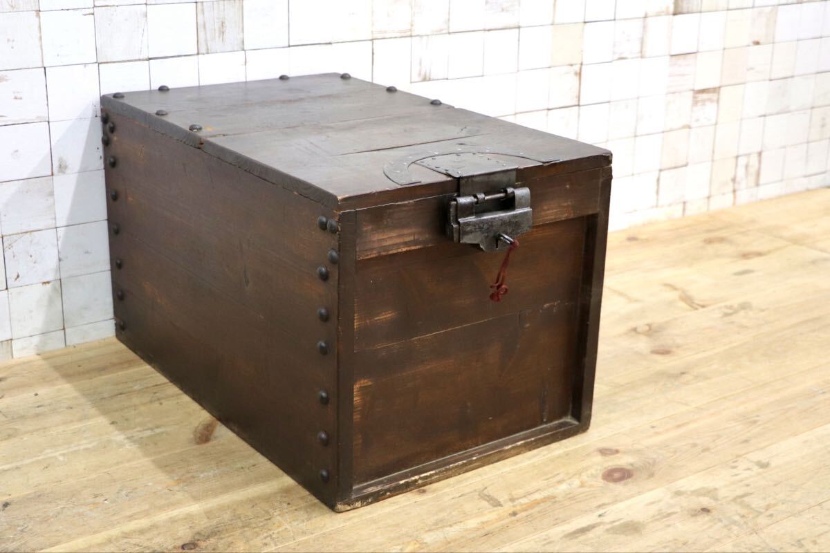 GMJS361F〇 木箱 古道具 木製収納箱 鋲打ち 収納ボックス 時代物 和家具 レトロ アンティーク