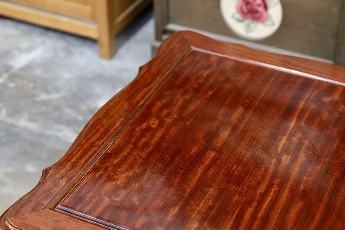 GMJH403C○中国美術 唐木 飾り台 花台 透かし彫り 猫脚 木彫刻 唐物 中国家具 サイドテーブル アンティーク調 クラシック