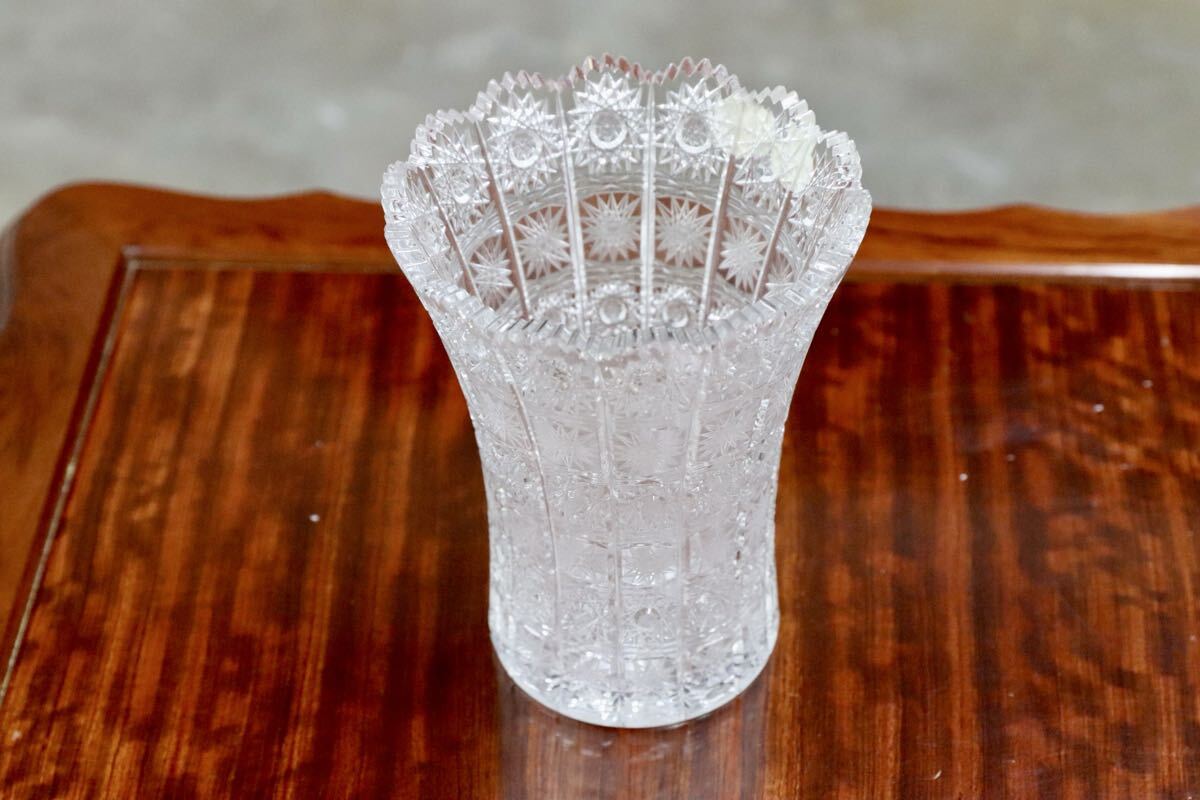 GMJH414C○BOHEMIA GLASS / ボヘミアガラス 500PK クリスタルガラス花瓶 ハンドカット フラワーベース 花器 旧チェコスロバキア製