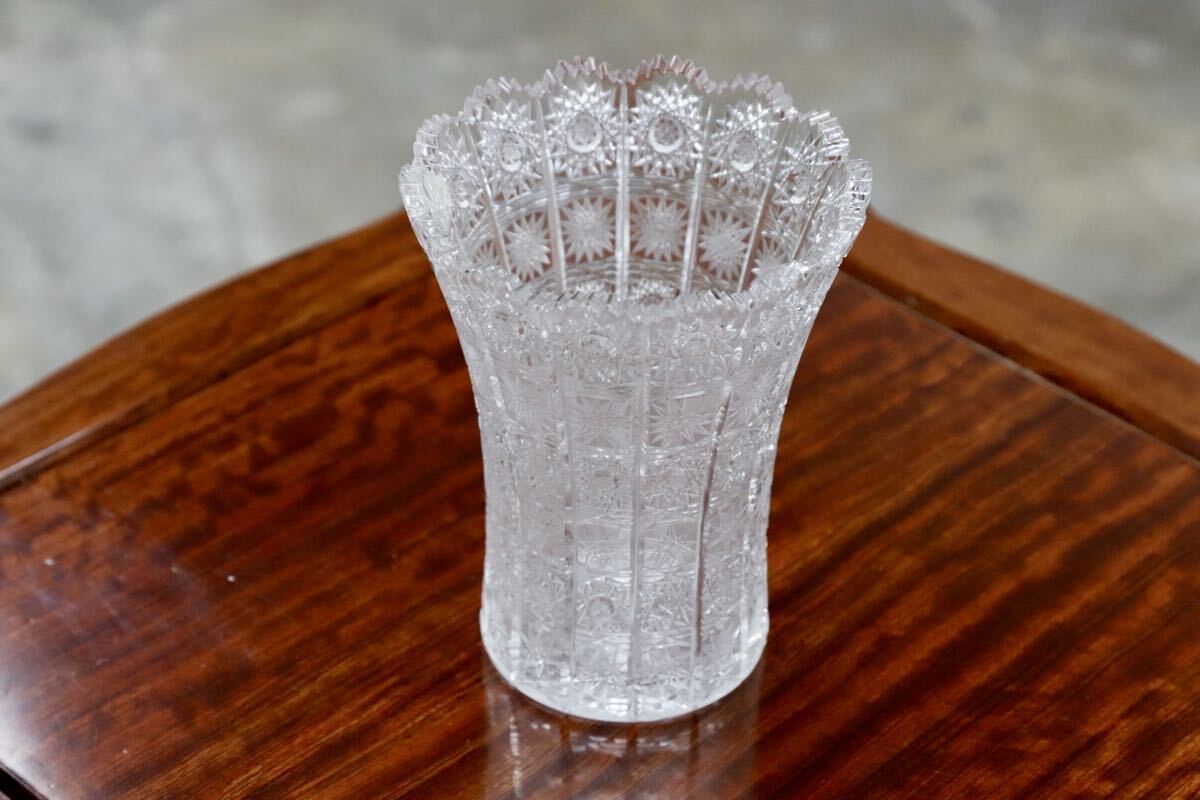 GMJH414C○BOHEMIA GLASS / ボヘミアガラス 500PK クリスタルガラス花瓶 ハンドカット フラワーベース 花器 旧チェコスロバキア製