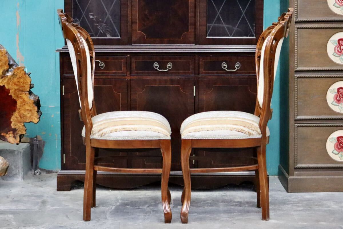 GMIK600B○イタリア製 ダイニングチェア アームレスチェア 食卓椅子 2脚セット 木製 ファブリック 猫脚 アンティーク調 クラシック