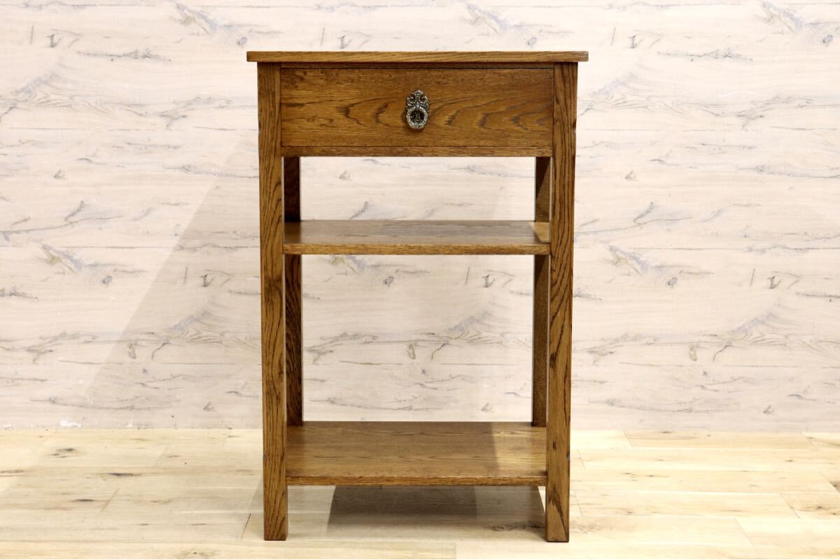 GMIK667○神戸家具 洋家具 サイドテーブル ナイトテーブル 引き出し収納 オープンラック 飾り棚 アンティーク調 クラシック 無垢材