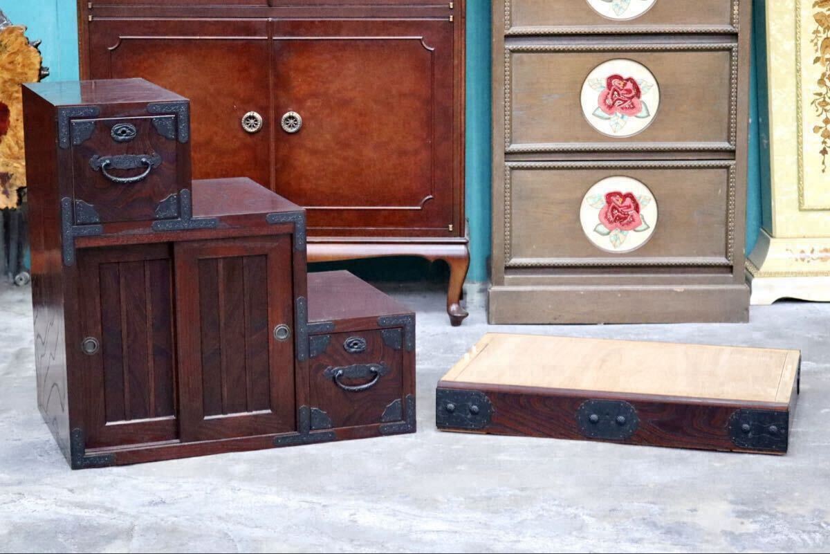 GMIH321C○筑後民芸 階段箪笥 両面 時代箪笥 和家具 和モダン 和室 座敷 古民家 チェスト 整理箪笥 引き出し収納 アンティーク レトロ