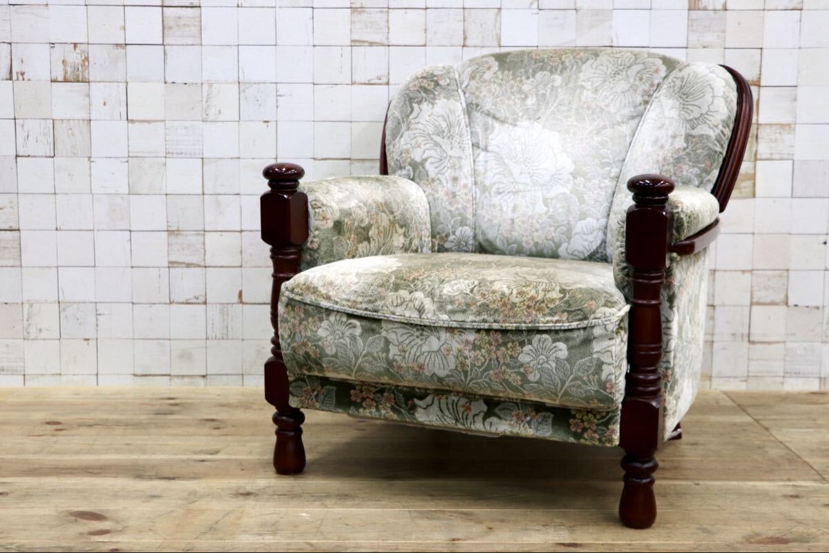 GMJS151A○karimoku /カリモク コロニアル UK2600GR シングルソファ アームチェア 花柄 ファブリック 定価約10万