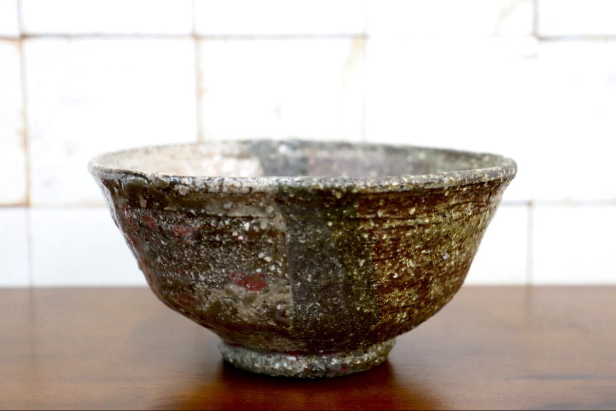 GMJK371AN〇紀州焼 葵窯 二代 寒川栖豊 片身替 茶碗 共箱 栞 茶道具