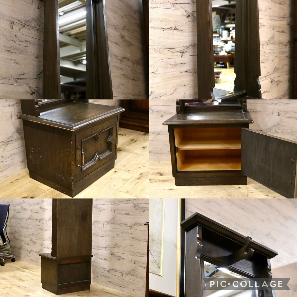 GMIK822○永田良介商店 ドレッサー 鏡台 和家具 和製アンティーク 昭和レトロ 楢材 民芸 クラシック カントリー 稀少