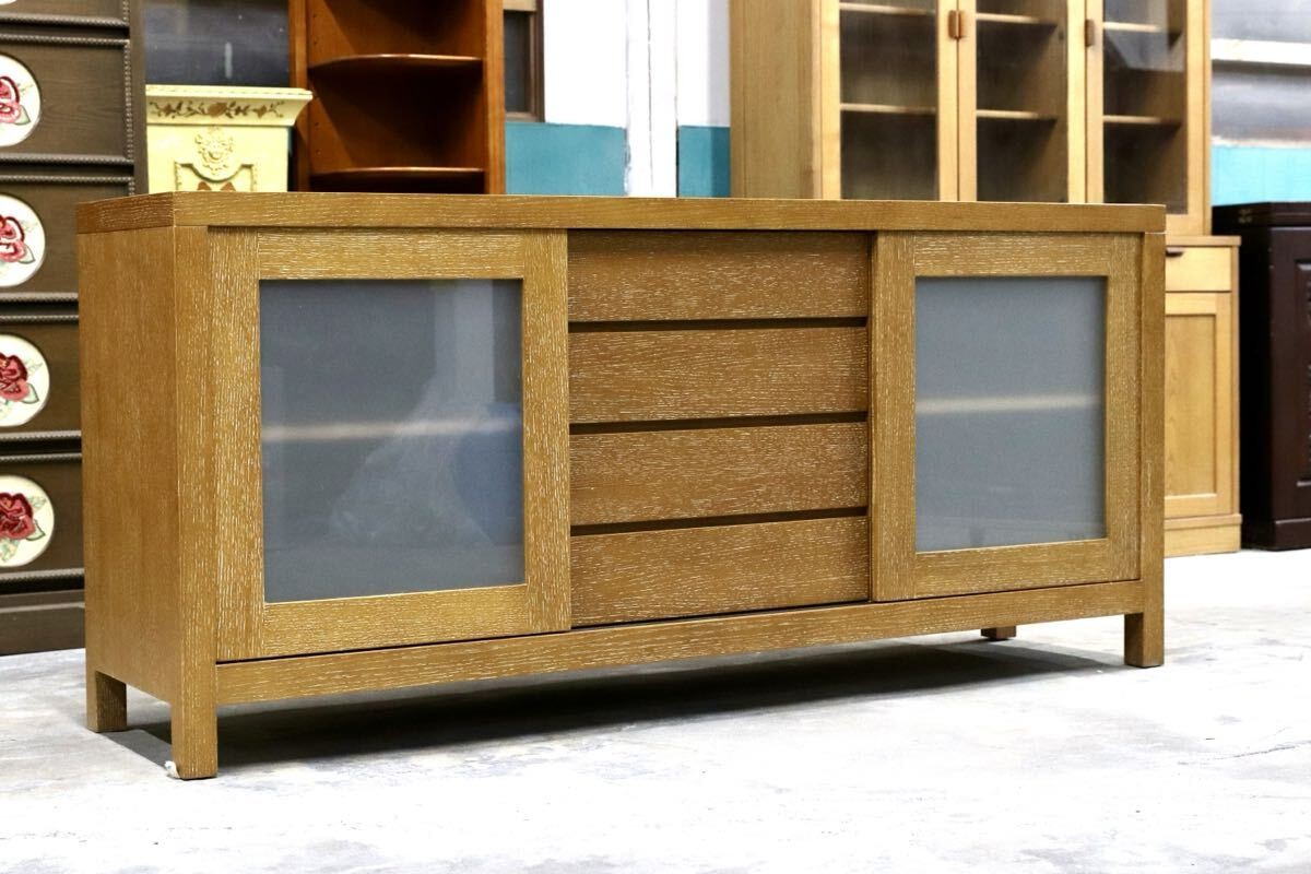 GMIK703○Crate & Barrel / クレートアンドバレル 最高級 サイドボード リビングボード キッチンボード オーク材 アメリカ モダン