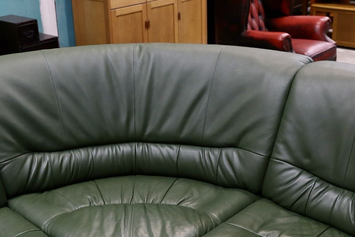 GMIH322○新象家具 コーナーソファ セパレートソファ 本革 緑 グリーン 応接椅子 長椅子 大分の老舗家具