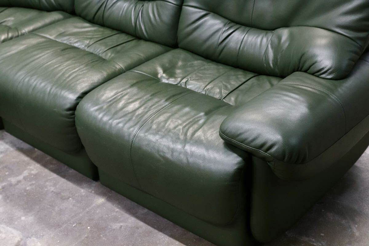 GMIH322○新象家具 コーナーソファ セパレートソファ 本革 緑 グリーン 応接椅子 長椅子 大分の老舗家具