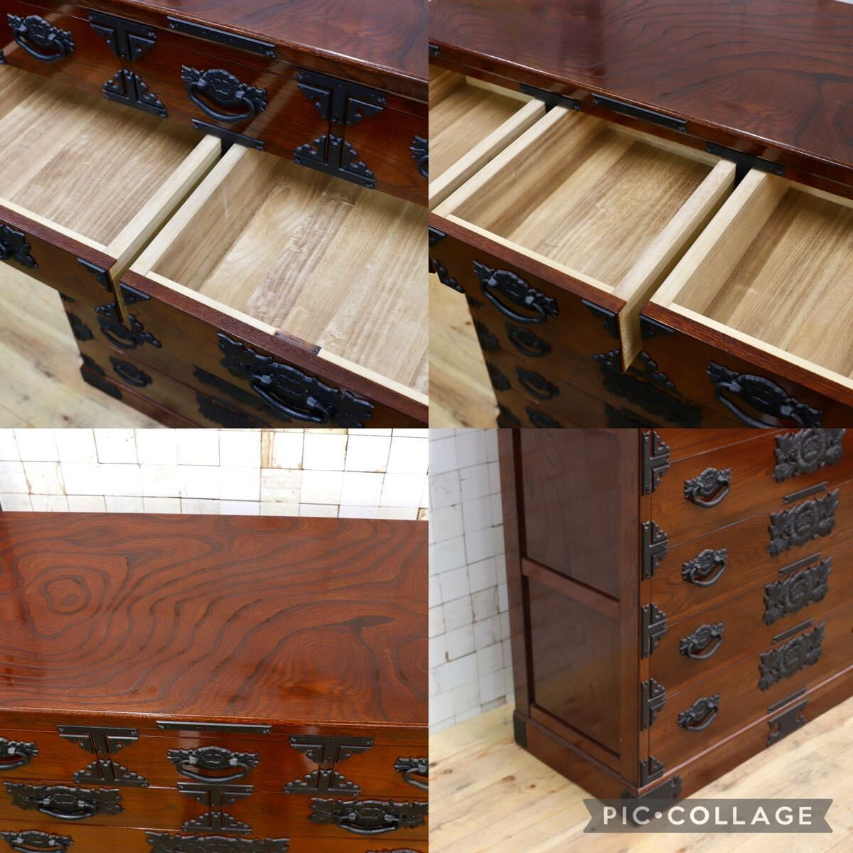 GMIH282A○整理箪笥 時代箪笥 欅材 民藝 アンティーク 引出し収納家具 和家具 レトロ 和室 座敷 検）岩谷堂箪笥