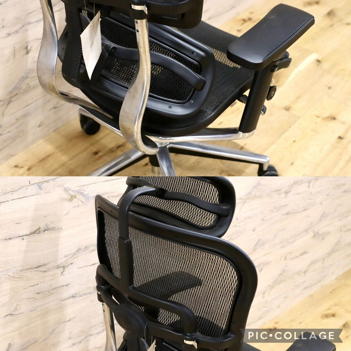 GMIS98○Ergohuman / エルゴヒューマン メッシュチェア ハイバック ヘッドレスト付 可動アーム アルミベース 訳あり
