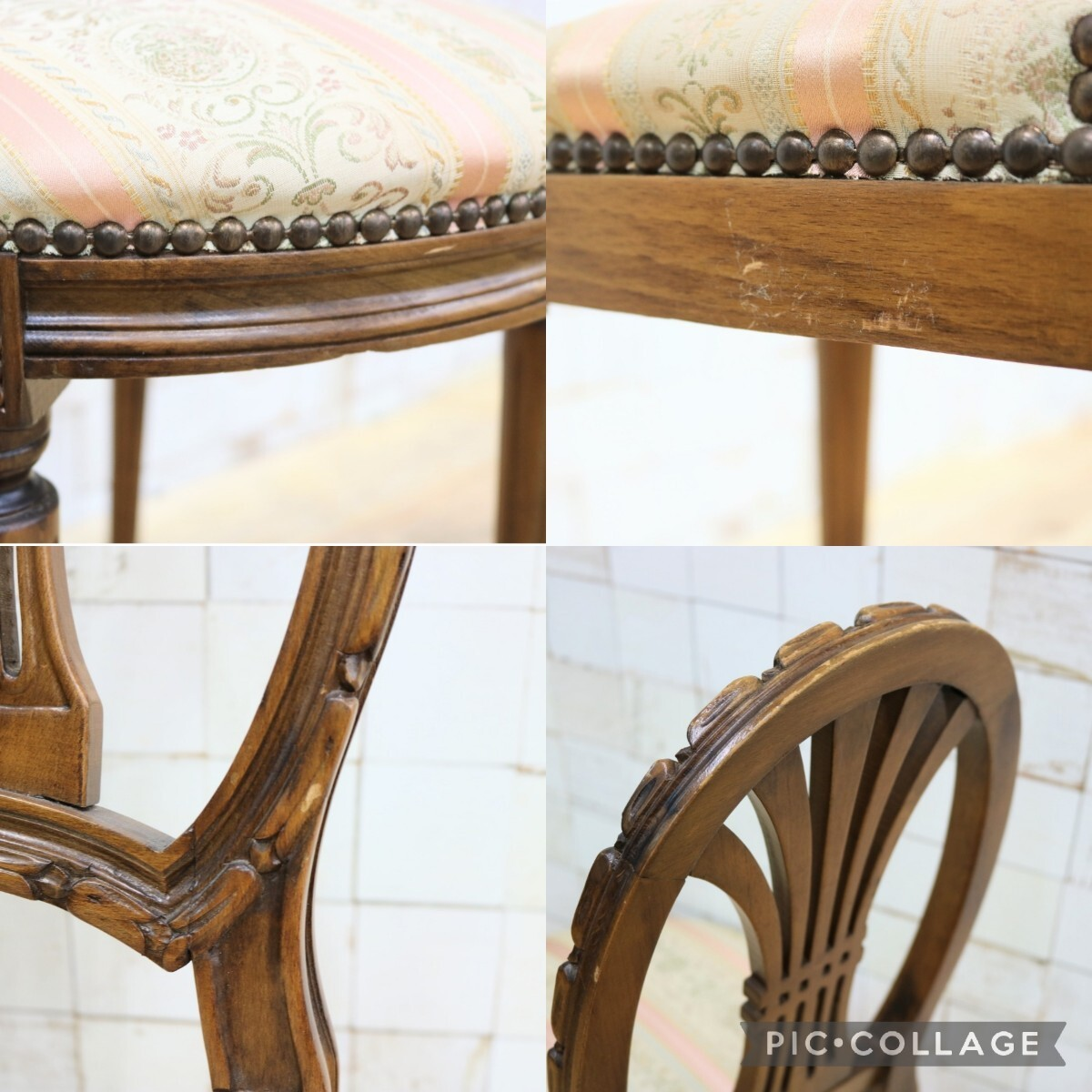 GMIK504B○イタリア アンティーク サイドチェアドレッサーチェア 椅子 鋲打ち ヴィンテージ 希少
