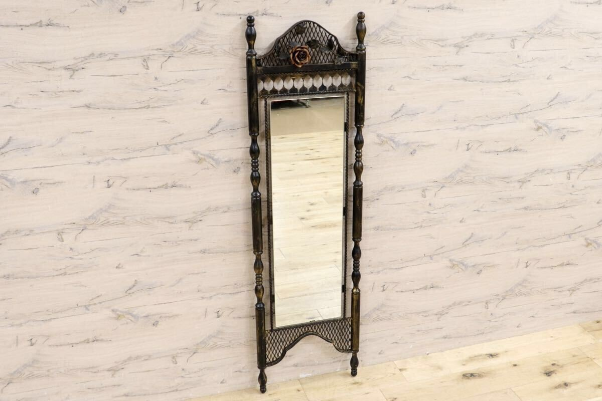 GMIK570B○アンティーク調 アイアン ウォールミラー 鏡 壁掛けミラー 姿見 壁掛け鏡 クラシック ゴシック 薔薇 インテリア