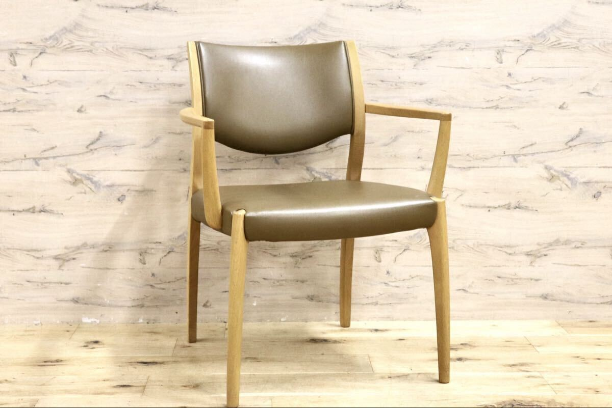 GMIK641A○浜本工芸 / HAMAMOTO ダイニングチェア 肘付き アームチェア 椅子 楢材 無垢 合皮 モダン