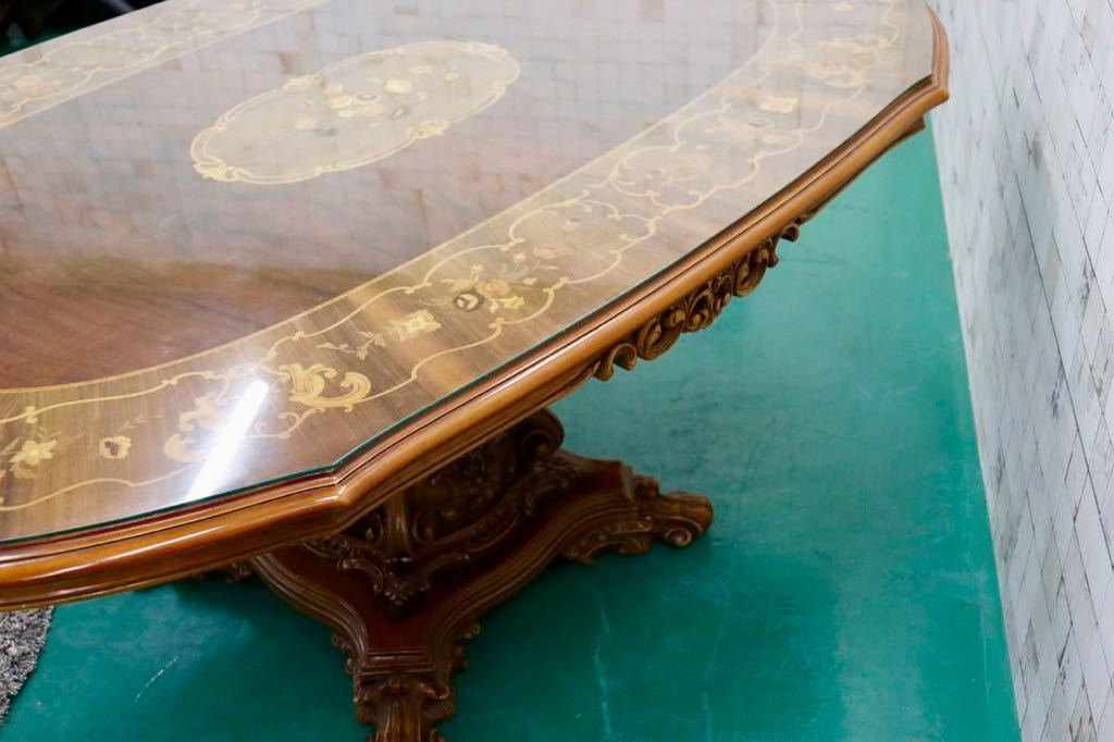 GMFH21○イタリア製 クラシック ダイニングテーブル 食卓テーブル テーブル 彫刻 高級家具 アンティーク 定価約150万 ※発送不可