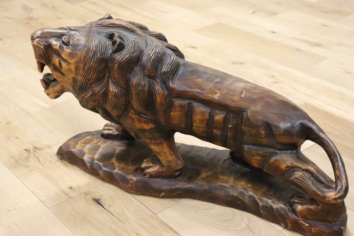 gmck586 ○ 獅子 ライオン 木彫り像 オブジェ インテリア 飾り 木製 工芸品