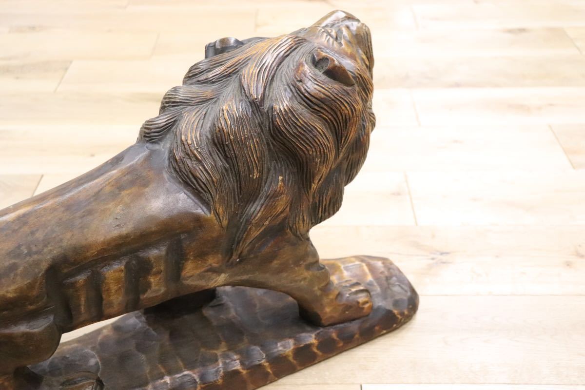 gmck586 ○ 獅子 ライオン 木彫り像 オブジェ インテリア 飾り 木製 工芸品