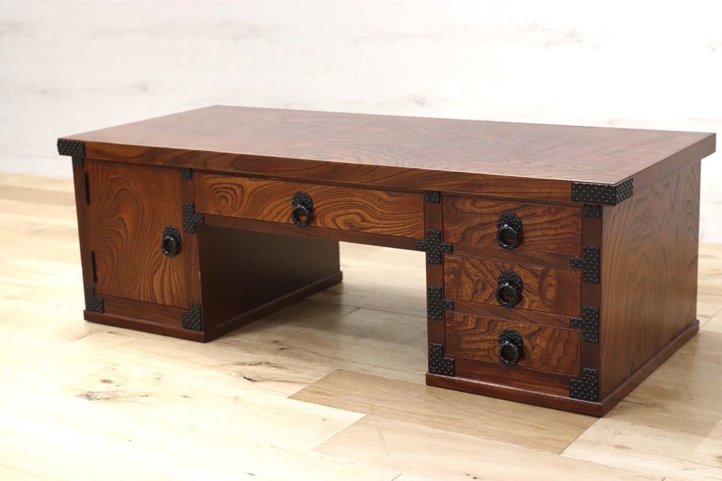 欅 ケヤキ 座敷机 帳場机 文机 両袖 簿記机 書斎机 作業台