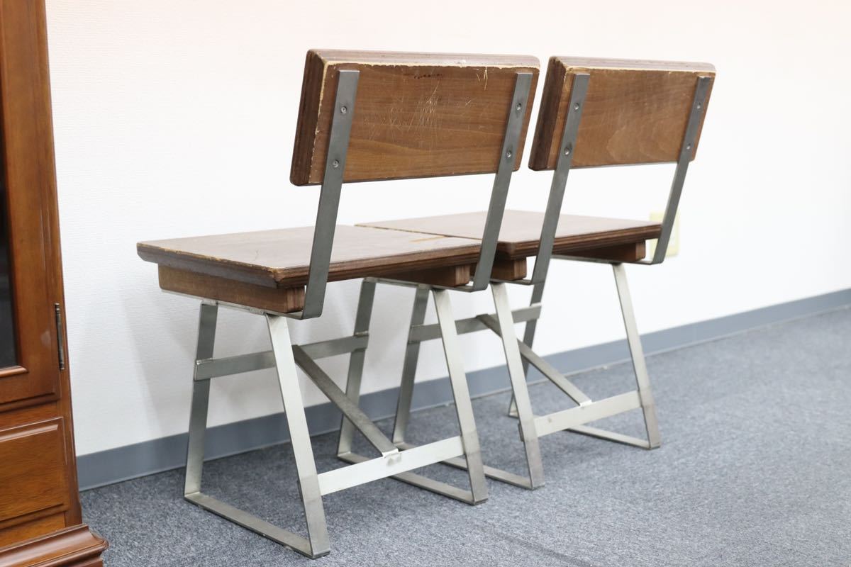 GMEK793○インダストリアル チェア 椅子 2脚セット アイアン 古木 古材 ビンテージ ウッド 家具 インテリア