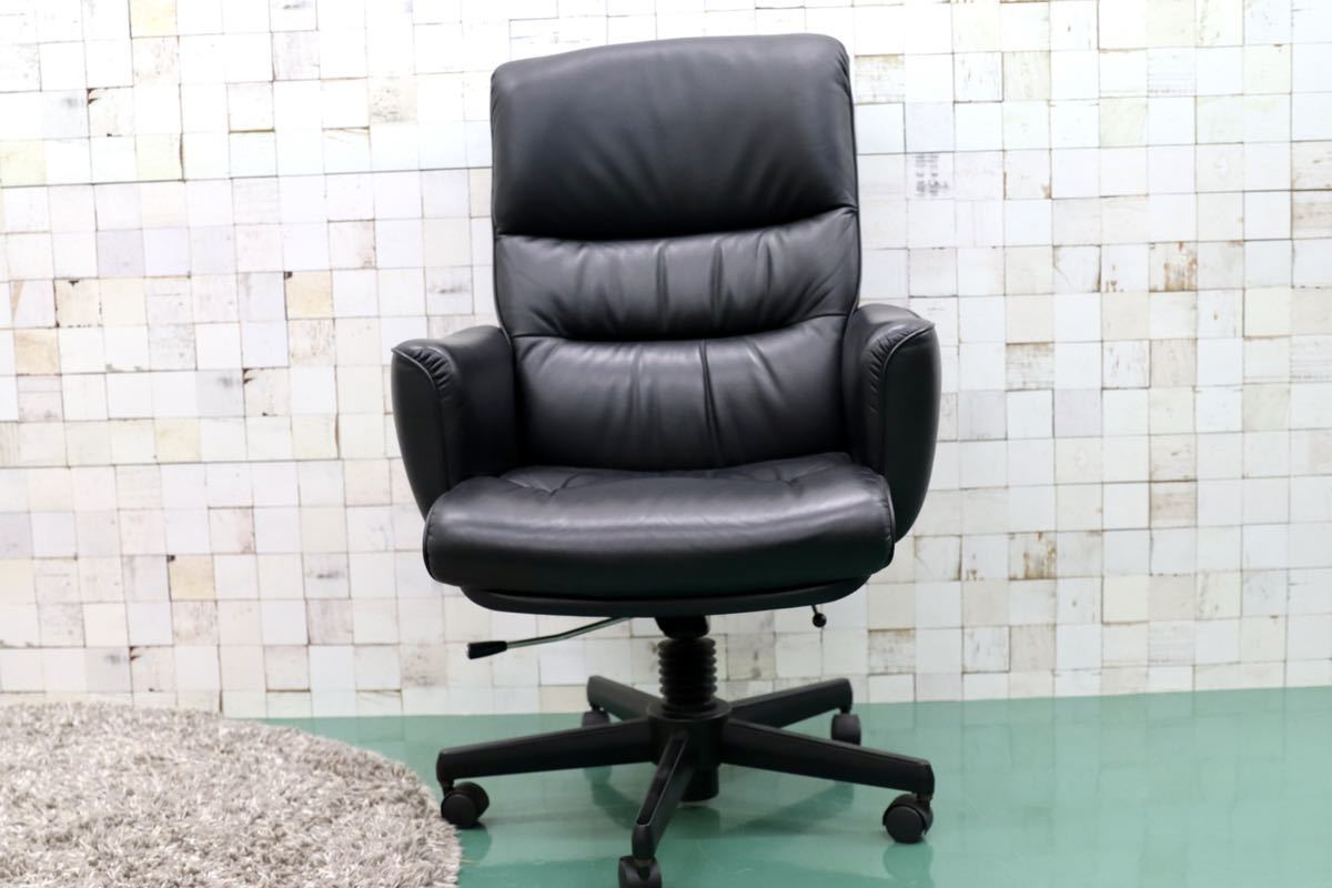 GMFK12B○karimoku / カリモク 書斎椅子 黒 本革 デスクチェア 椅子