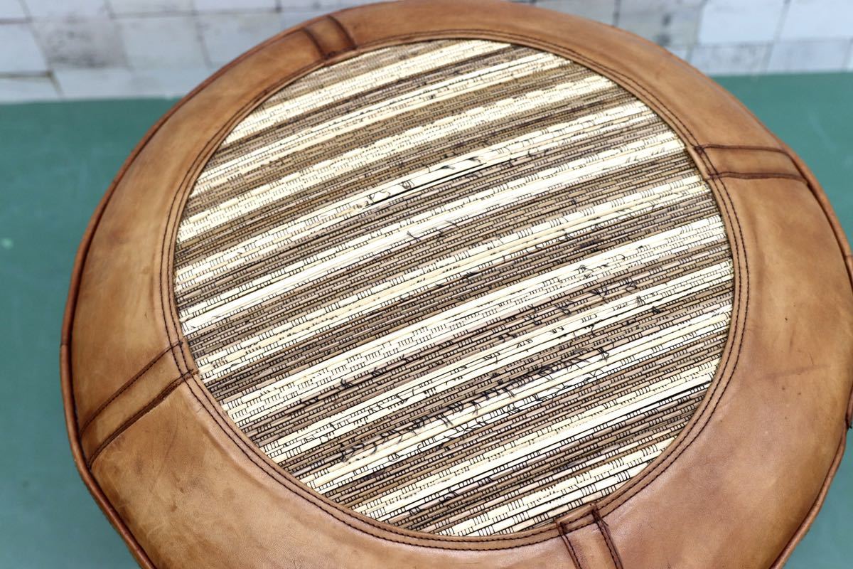 GMFK134○レザー×バンブー スツール チェア アジアンリゾートスタイル クラシカル ヴィンテージ 検）アスプルンド ジャーナルスタンダード