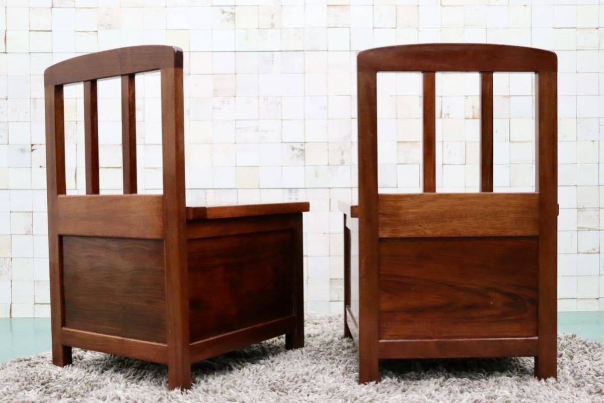 GMFT346○唐木 花梨 無垢材 ダイニングチェア 囲炉裏チェア 2脚セット 食卓椅子 和家具 収納付き 炉端 和モダン レトロ アンティーク 希少