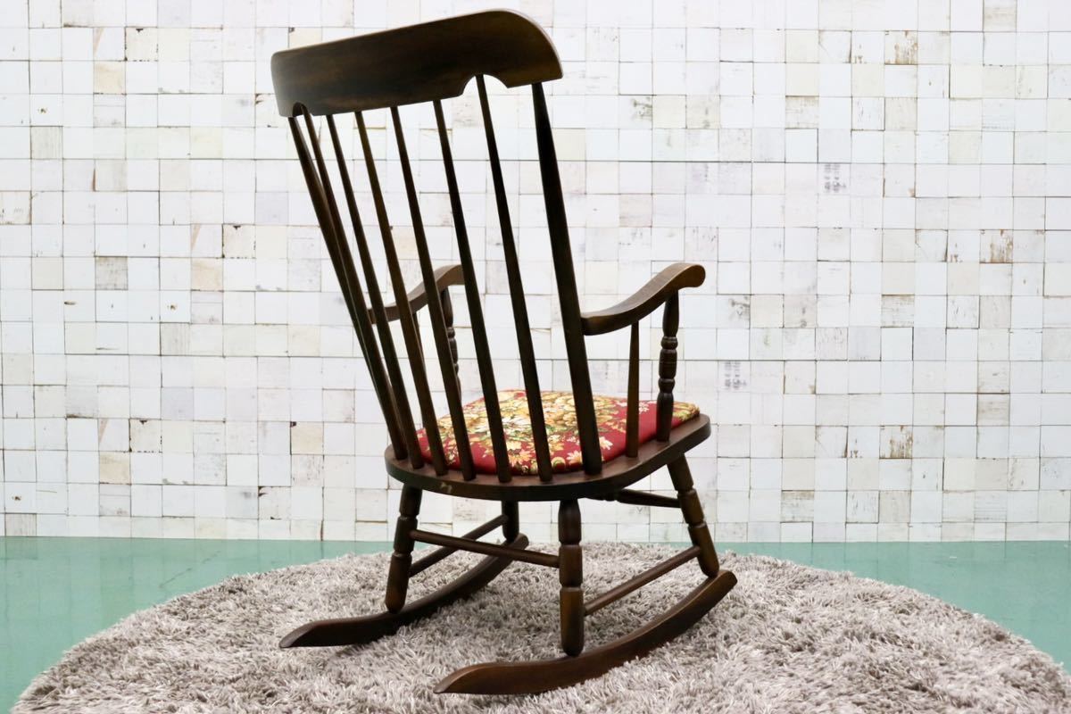 GMFS227○飛騨の家具 ヒダ・ダイネット ロッキングチェア 揺り椅子 ウィンザーチェア アームチェア ファブリック レトロ カントリー