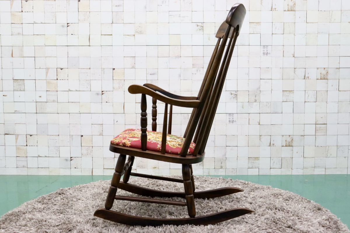 GMFS227○飛騨の家具 ヒダ・ダイネット ロッキングチェア 揺り椅子 ウィンザーチェア アームチェア ファブリック レトロ カントリー
