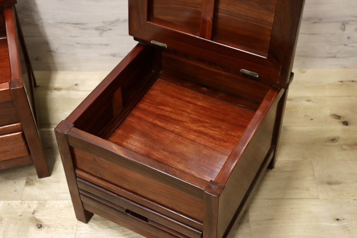 GMFN199A○唐木 花梨 無垢材 ダイニングチェア 囲炉裏チェア 2脚セット 食卓椅子 和家具 収納付き 和モダン レトロ アンティーク 希少