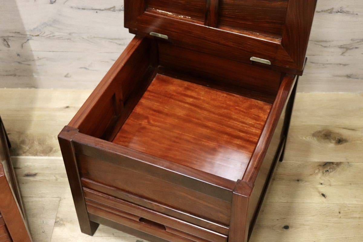 GMFN199B○唐木 花梨 無垢材 ダイニングチェア 囲炉裏チェア 2脚セット 食卓椅子 和家具 収納付き 和モダン レトロ アンティーク 希少