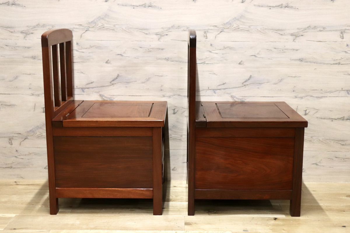 GMFN199B○唐木 花梨 無垢材 ダイニングチェア 囲炉裏チェア 2脚セット 食卓椅子 和家具 収納付き 和モダン レトロ アンティーク 希少