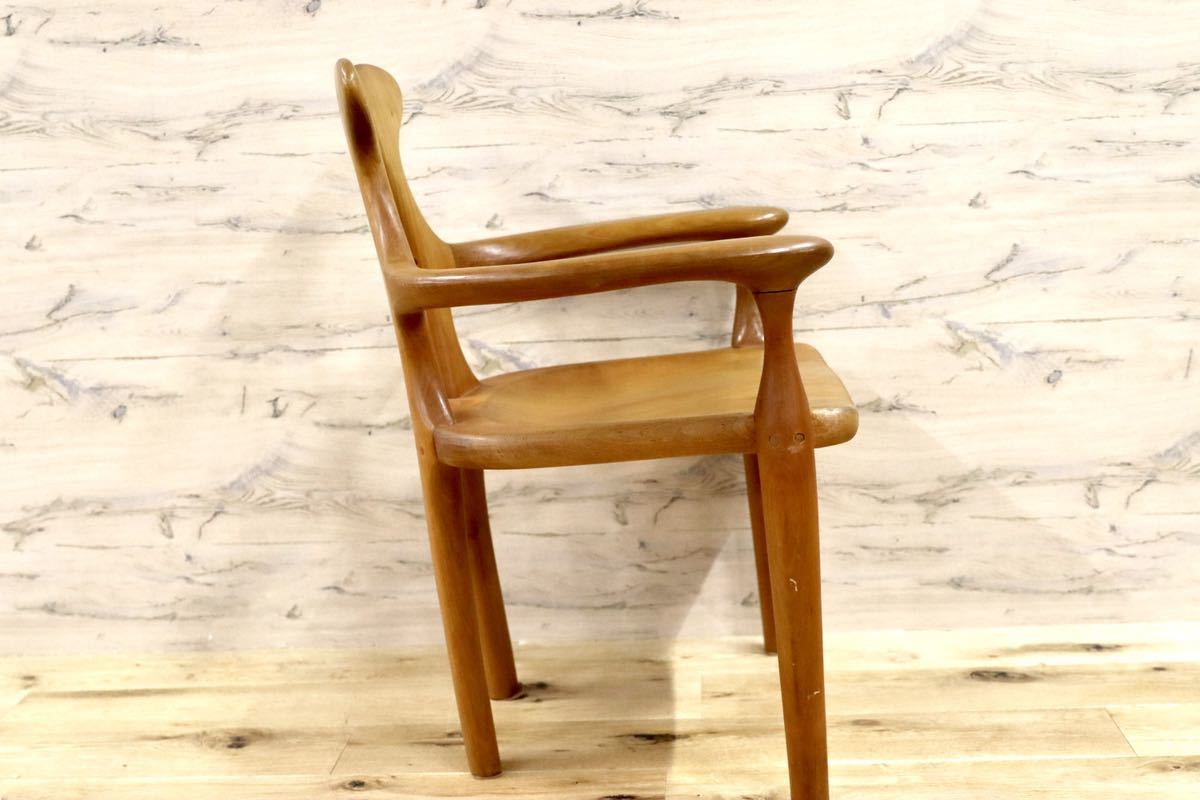 GMFK364D○松本泉 工房家具 アームチェア 椅子 桜材 デザイナーズ インE×全体的に状態が悪い