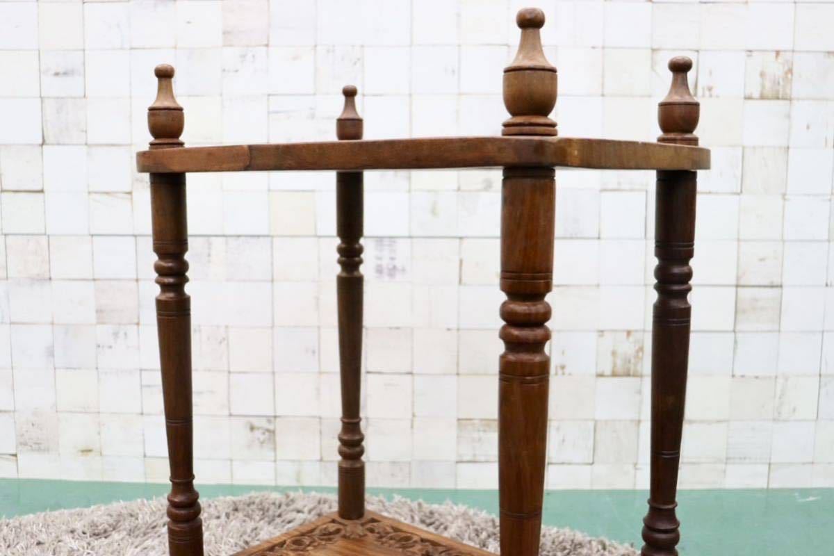 GMFS294○インド製 サイドテーブル ナイトテーブル 飾り台 花台 シェルフ 彫刻 レリーフ 輸入家具 アンティーク アジアン モダン 展示品