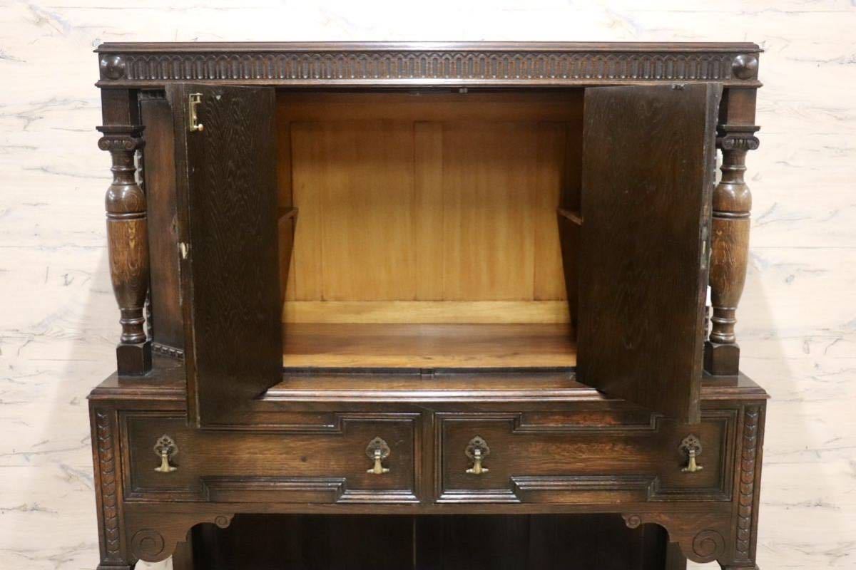 GMFH408○英国製 サイドボード キャビネット 飾り棚 収納棚 店舗什器 オーク材 無垢 クラシック アンティーク 輸入家具 定価約31万 展示品