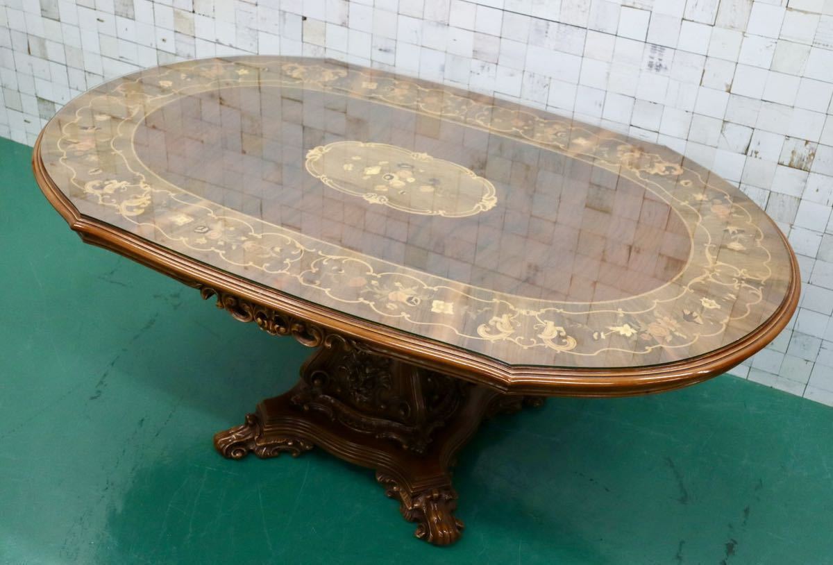 GMFH21○イタリア製 クラシック ダイニングテーブル 食卓テーブル テーブル 彫刻 高級家具 アンティーク 定価約150万 ※発送不可