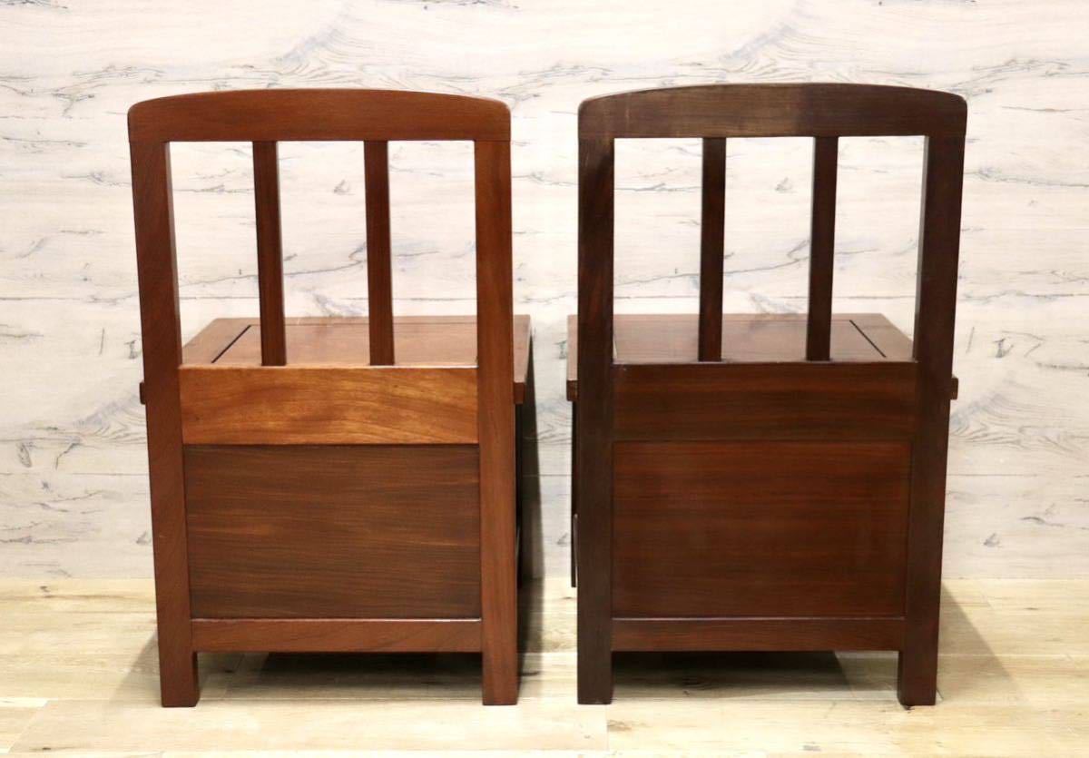 GMFN199B○唐木 花梨 無垢材 ダイニングチェア 囲炉裏チェア 2脚セット 食卓椅子 和家具 収納付き 和モダン レトロ アンティーク 希少