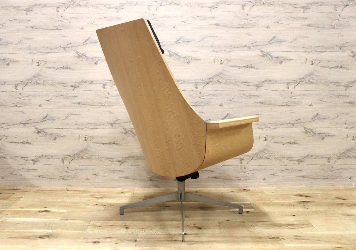 GMFS320D○北欧スタイル パーソナルチェア ラウンジチェア 回転椅子 本革 ブラック スタイリッシュ 検）北欧 デンマーク ヴィンテージ